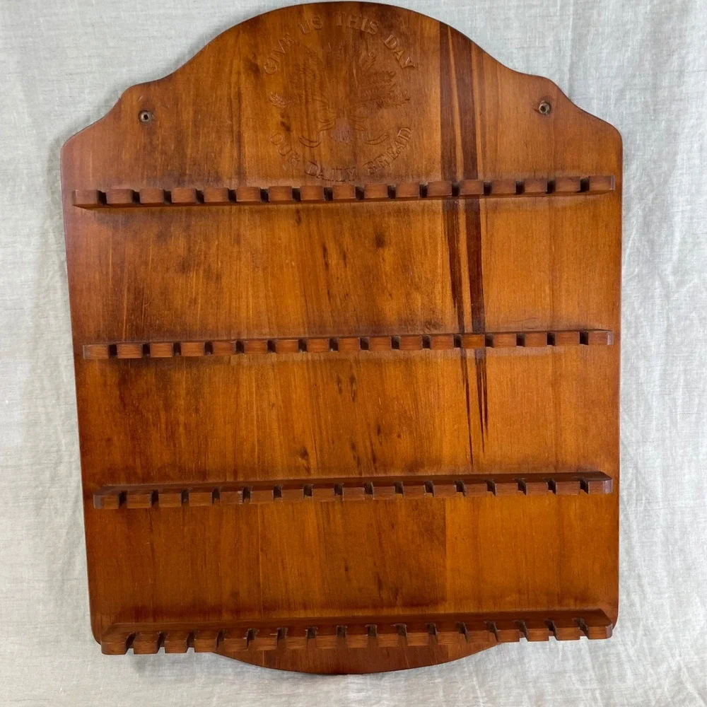 Vintage Wooden Spoon Rack Our Daily Bread Carved Wheat Cottage Kitchen Decor